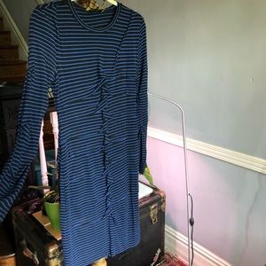 Nicole Miller Ruched Blue & Black Striped Dress
